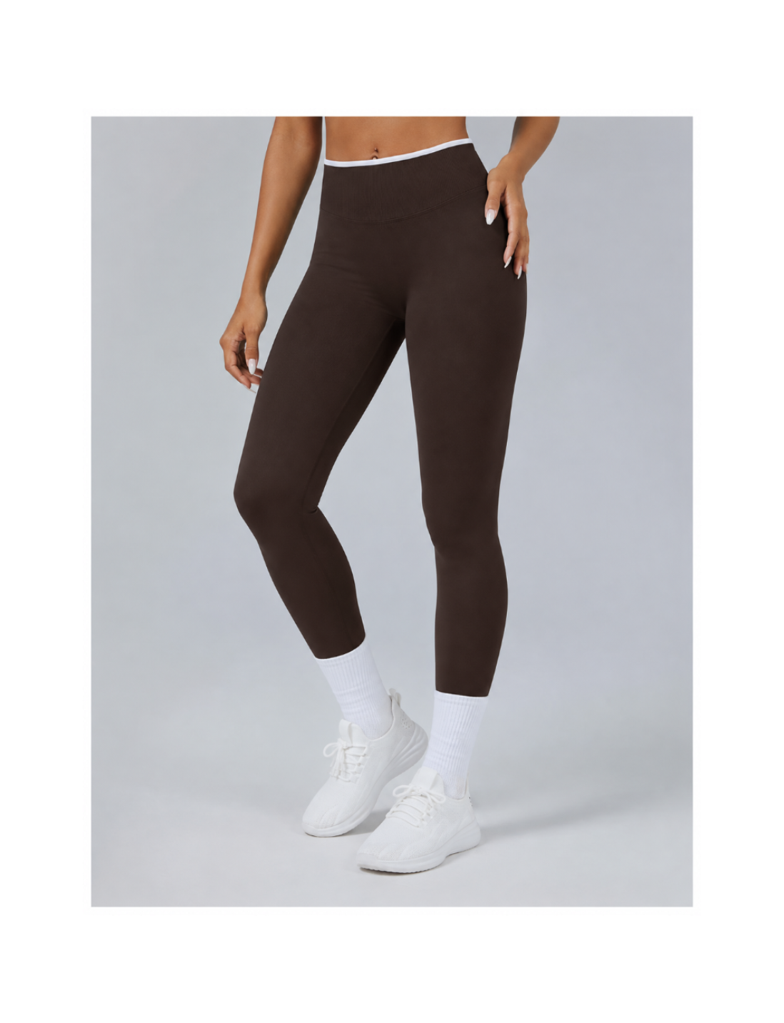 Contrast Line Seamless Leggings – Brown/Braun