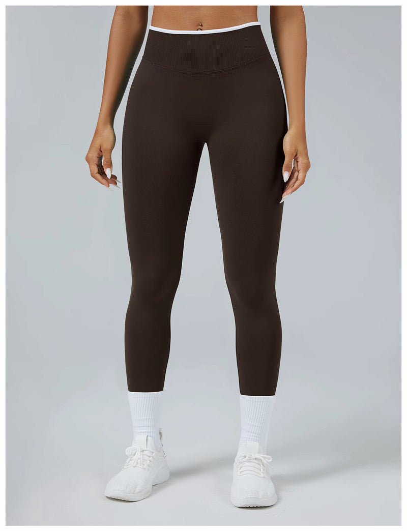 Contrast Line Seamless Leggings – Brown/Braun